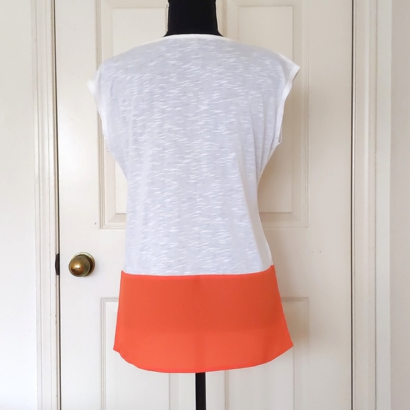 NWOT. The Limited Rayon Blended White and Orange Sleeveless Long & Loose Fit Top - Picture 2 of 4